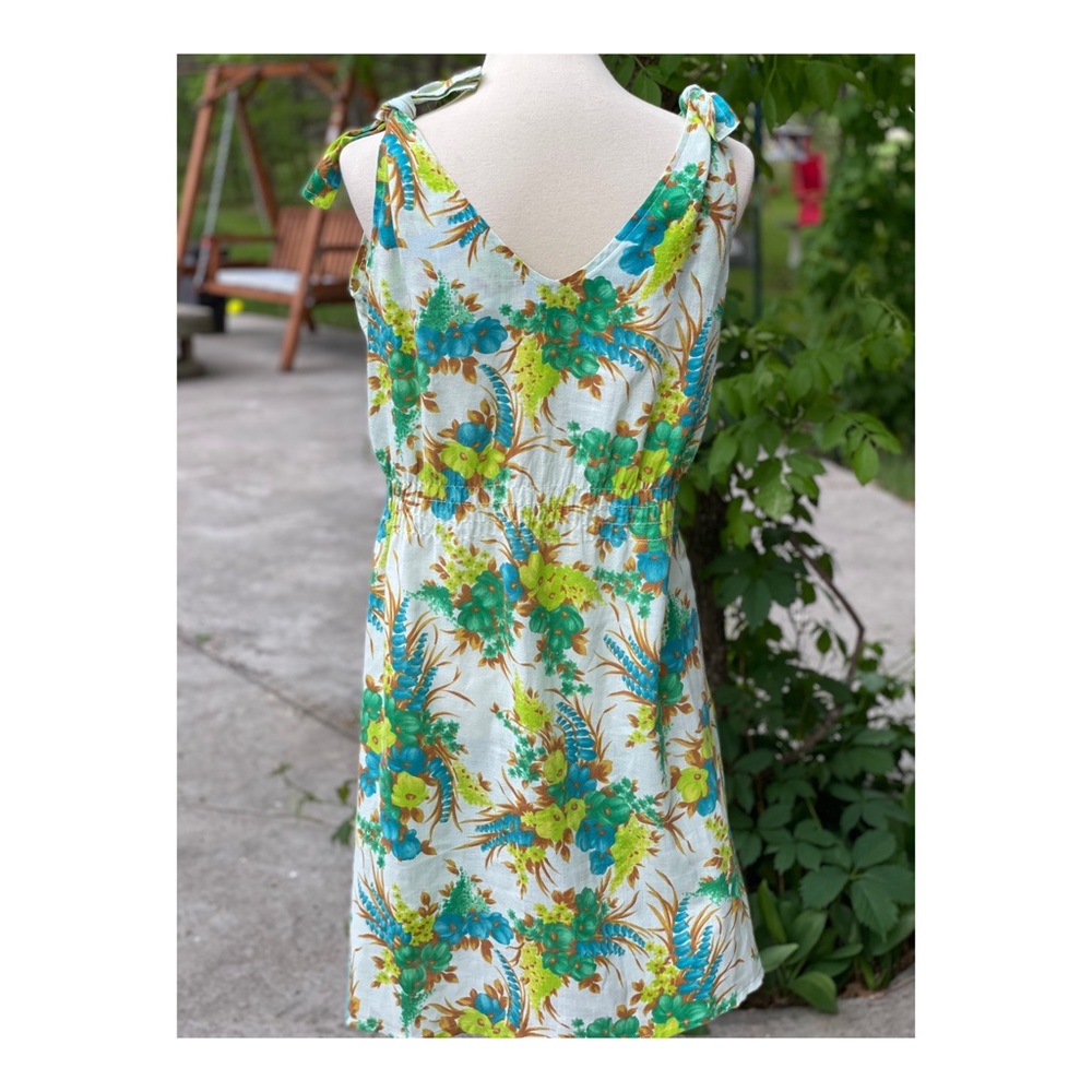 50s 60s Dress Hawaiian Tie Straps Floral - Picture 8 of 11